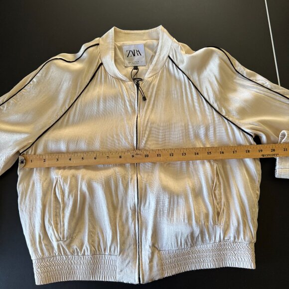 ZARA Satin Bomber Jacket Cream Beige | Zip-Up | Women’s Size M - Picture 6 of 8